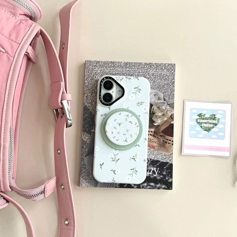 White Flower Magsafe iPhone Case With Magsafe Holder