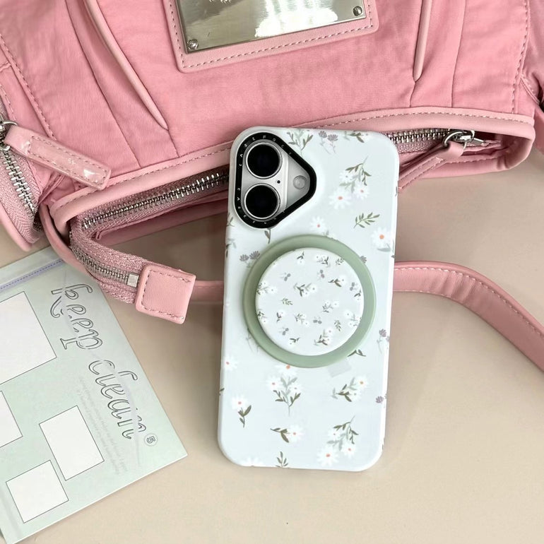 White Flower Magsafe iPhone Case With Magsafe Holder