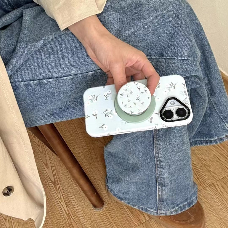 White Flower Magsafe iPhone Case With Magsafe Holder