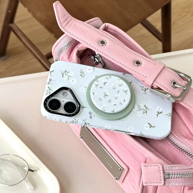 White Flower Magsafe iPhone Case With Magsafe Holder