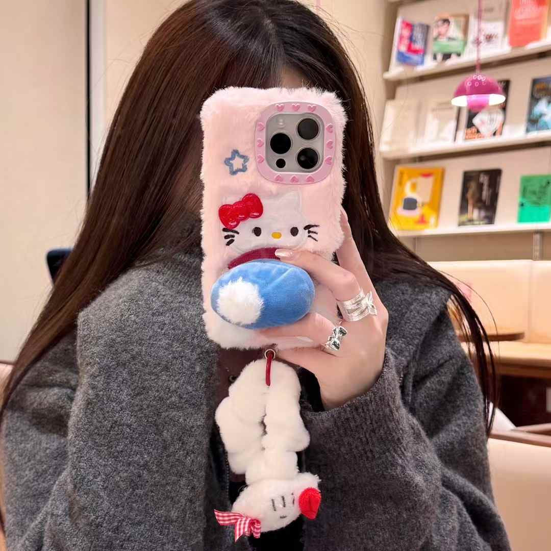 Kitty Bum Warm Plush Case For iPhone With Kitty Charm