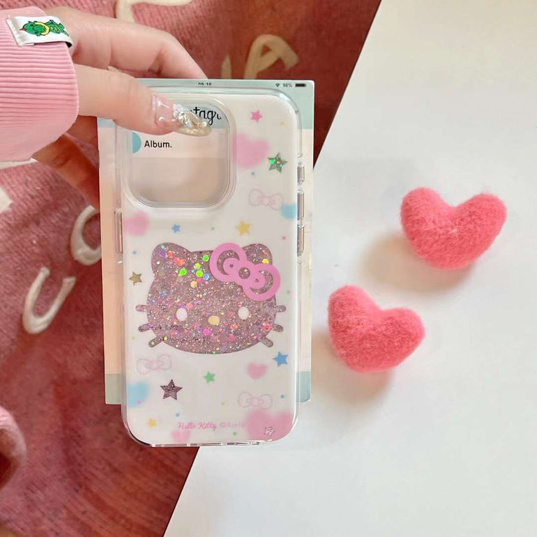 Glitter Star Kitty Silicon Case For iPhone With Kitty Beaded Charm