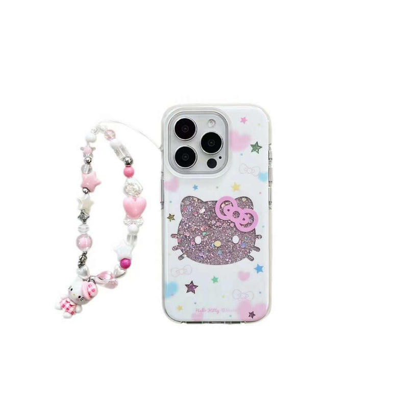 Glitter Star Kitty Silicon Case For iPhone With Kitty Beaded Charm