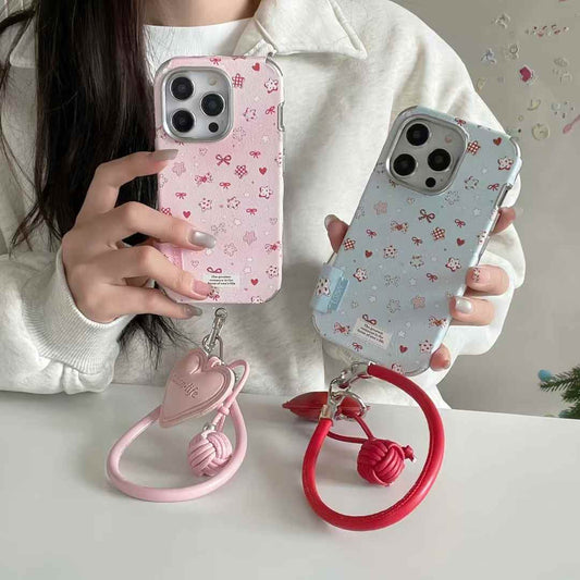 Cute Bow With Star Pattern Case For iPhone With Heart Charm