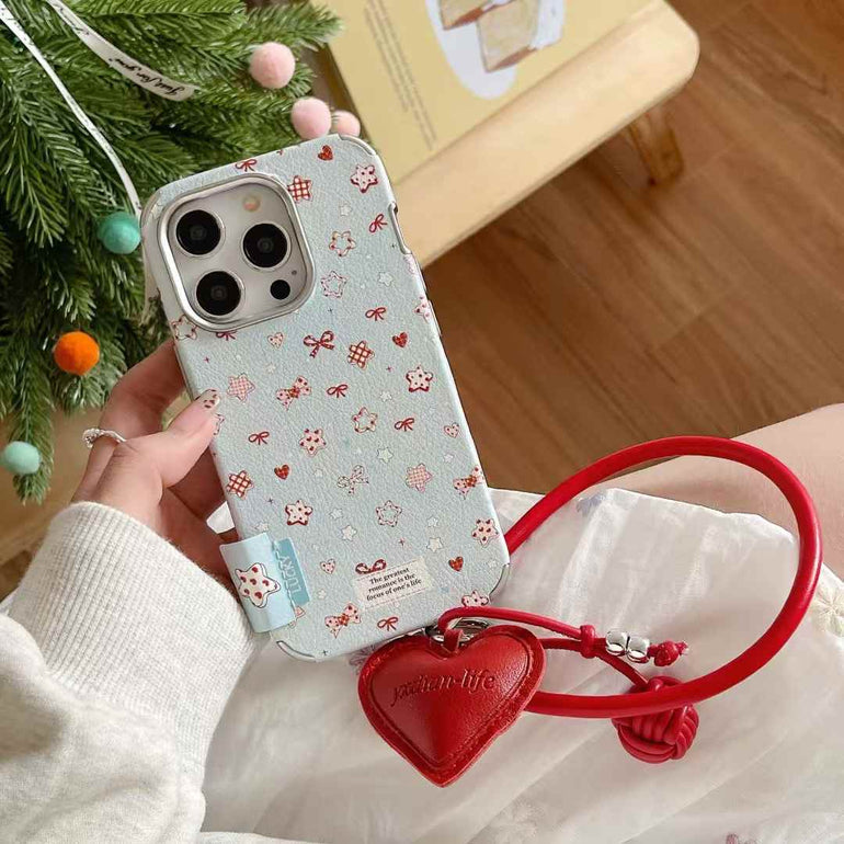 Cute Bow With Star Pattern Case For iPhone With Heart Charm