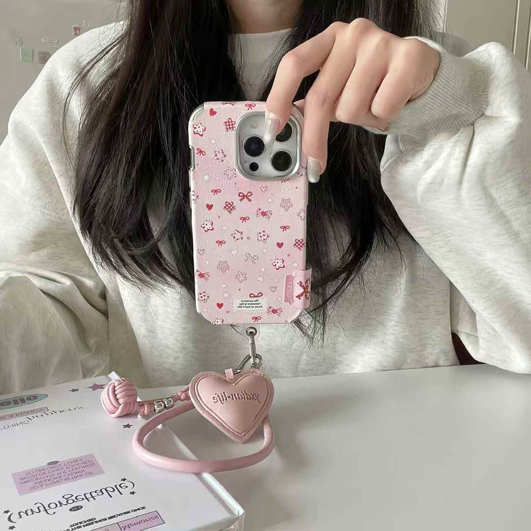 Cute Bow With Star Pattern Case For iPhone With Heart Charm