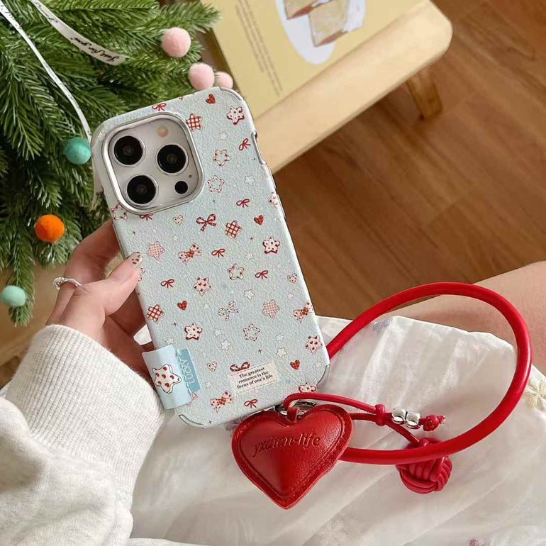 Cute Bow With Star Pattern Case For iPhone With Heart Charm