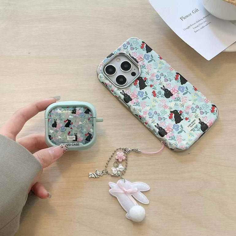 Cute Bunny With Flower Case For iPhone With Bunny Charm