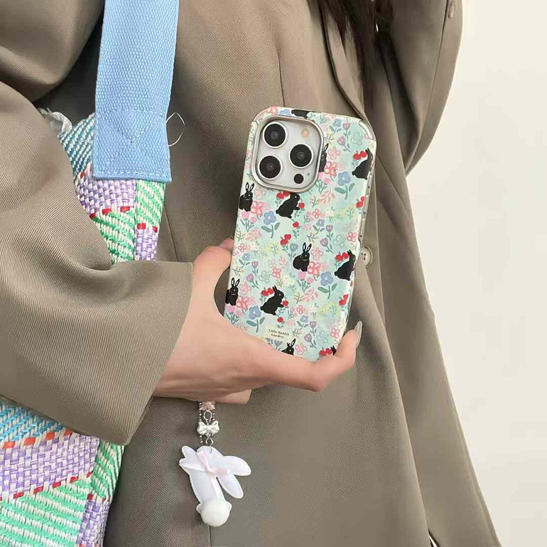 Cute Bunny With Flower Case For iPhone With Bunny Charm