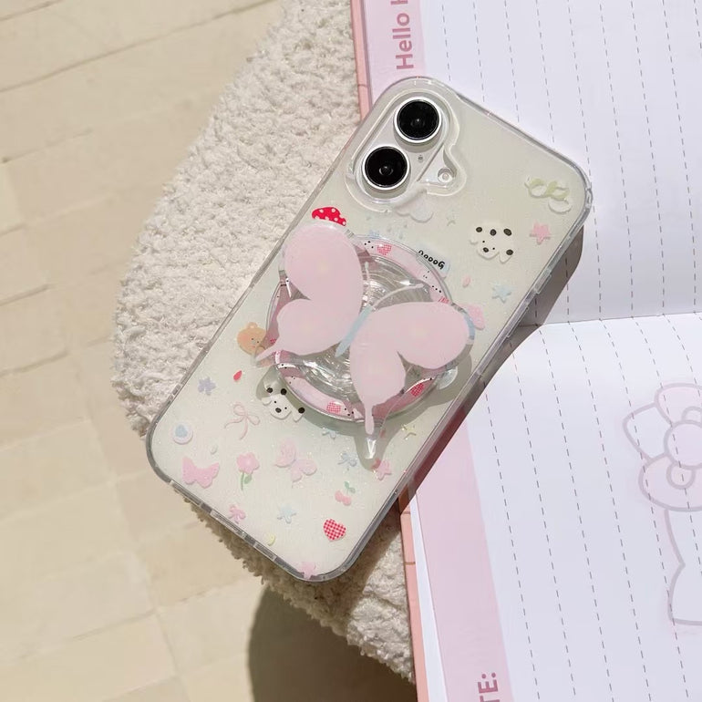 Cute Dogs Silicon Magsafe Case For iPhone With Butterfly Magsafe Holder