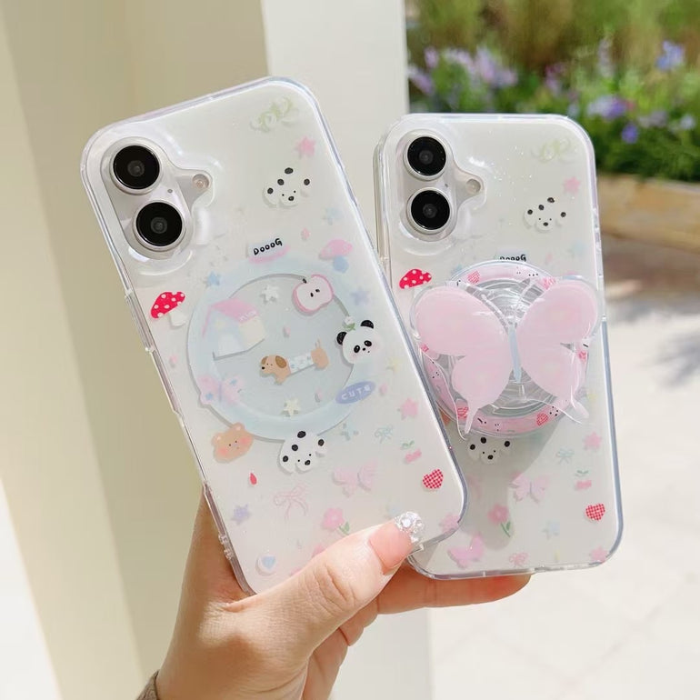 Cute Dogs Silicon Magsafe Case For iPhone With Butterfly Magsafe Holder