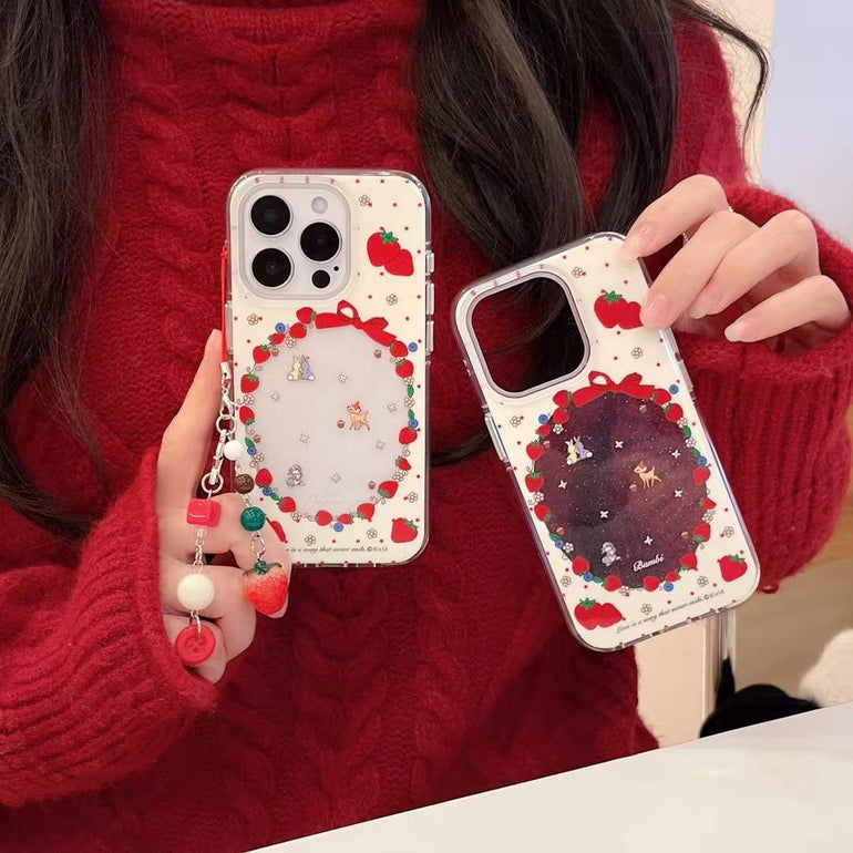Strawberry With Animal Silicon Case For iPhone With Strawberry Charm