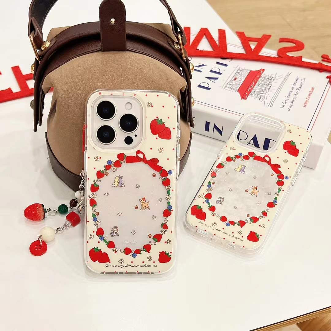 Strawberry With Animal Silicon Case For iPhone With Strawberry Charm