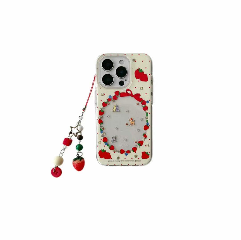 Strawberry With Animal Silicon Case For iPhone With Strawberry Charm