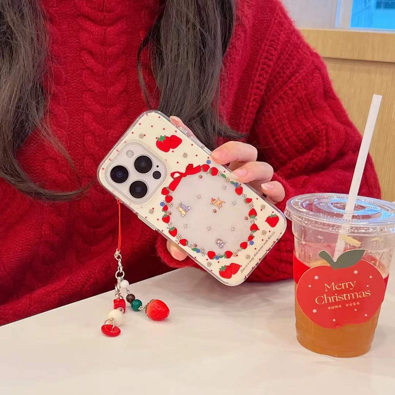 Strawberry With Animal Silicon Case For iPhone With Strawberry Charm