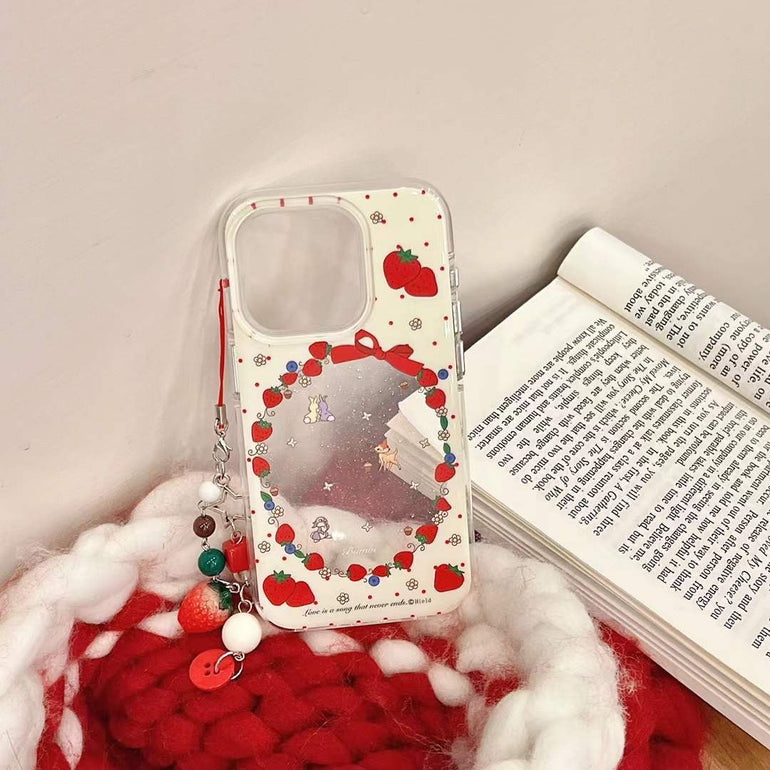 Strawberry With Animal Silicon Case For iPhone With Strawberry Charm
