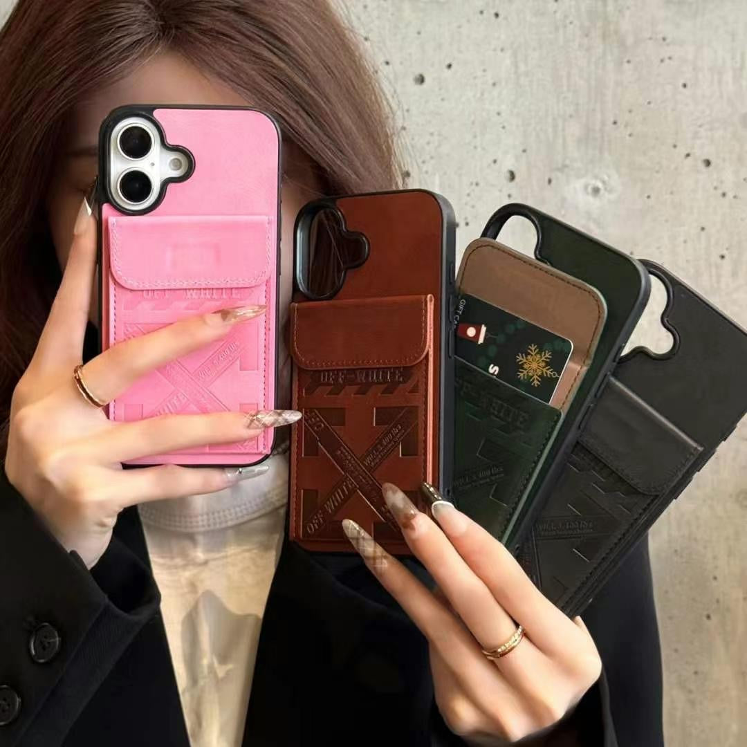 Luxury Branded Leather Wallet Case For iPhone pink