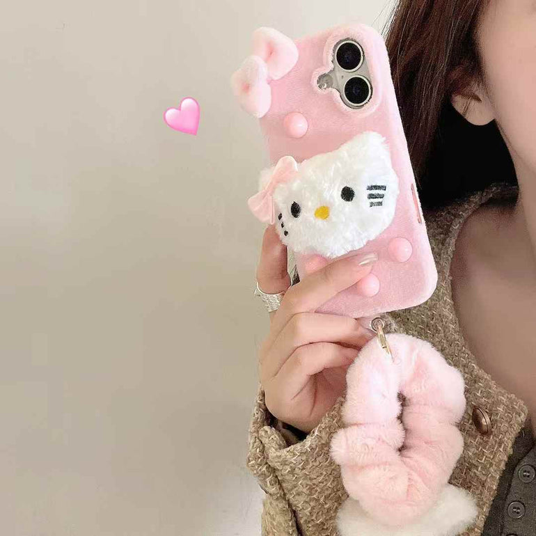 Cute Kitty Warm Plush iPhone Case With Kitty Bracelet