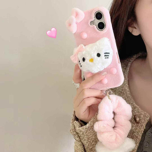 Cute Kitty Warm Plush iPhone Case With Kitty Bracelet