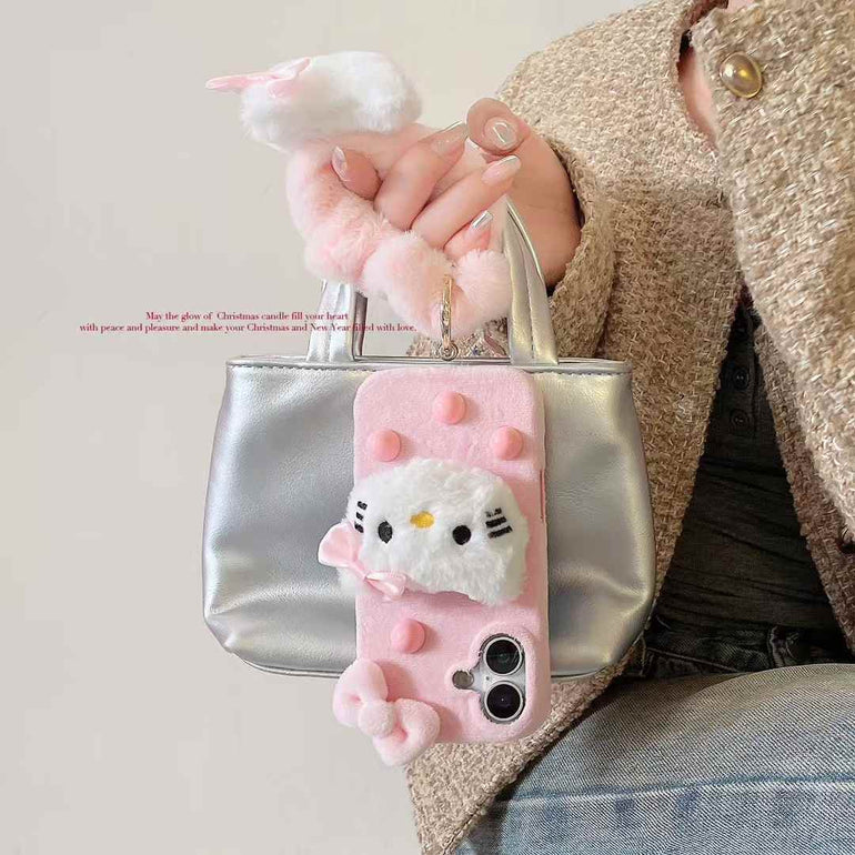 Cute Kitty Warm Plush iPhone Case With Kitty Bracelet
