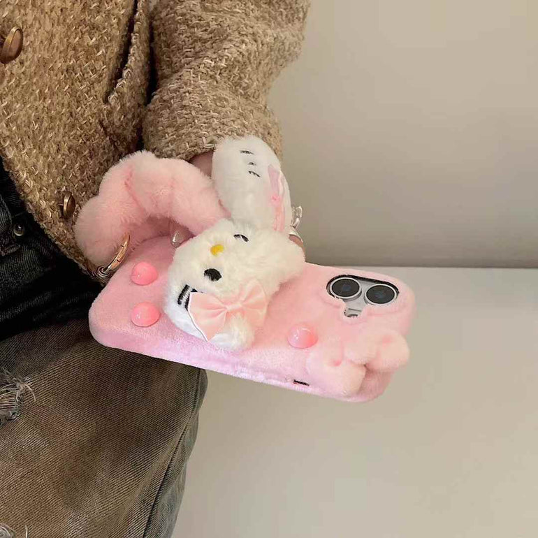Cute Kitty Warm Plush iPhone Case With Kitty Bracelet