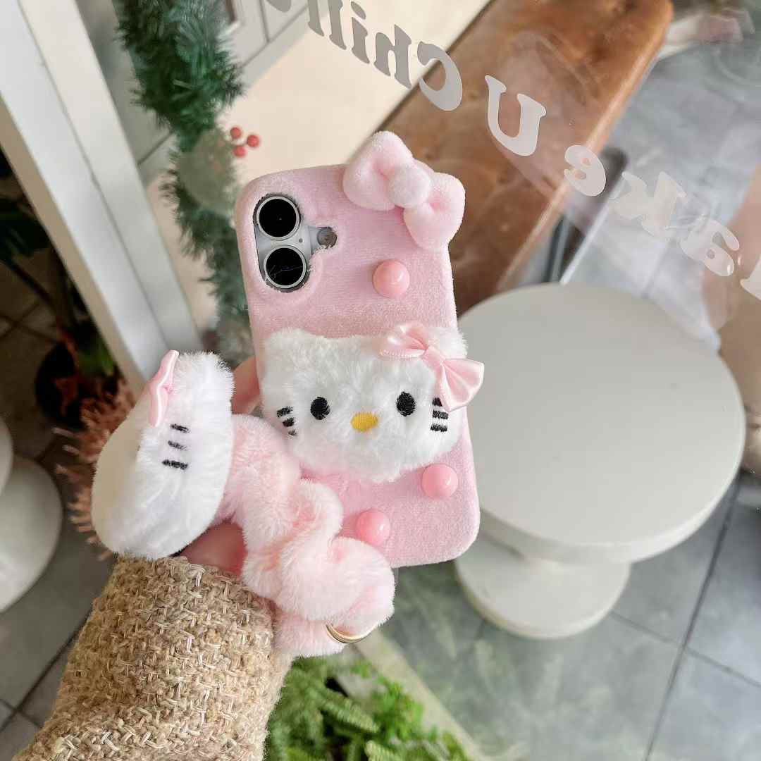 Cute Kitty Warm Plush iPhone Case With Kitty Bracelet
