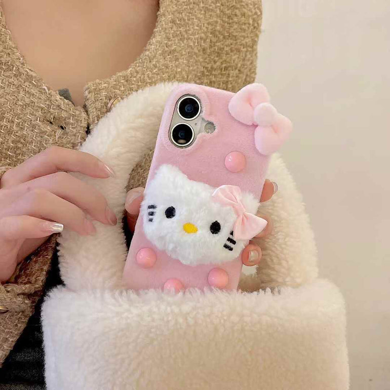 Cute Kitty Warm Plush iPhone Case With Kitty Bracelet