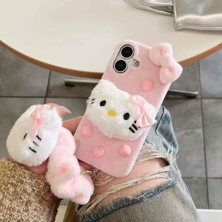 Cute Kitty Warm Plush iPhone Case With Kitty Bracelet