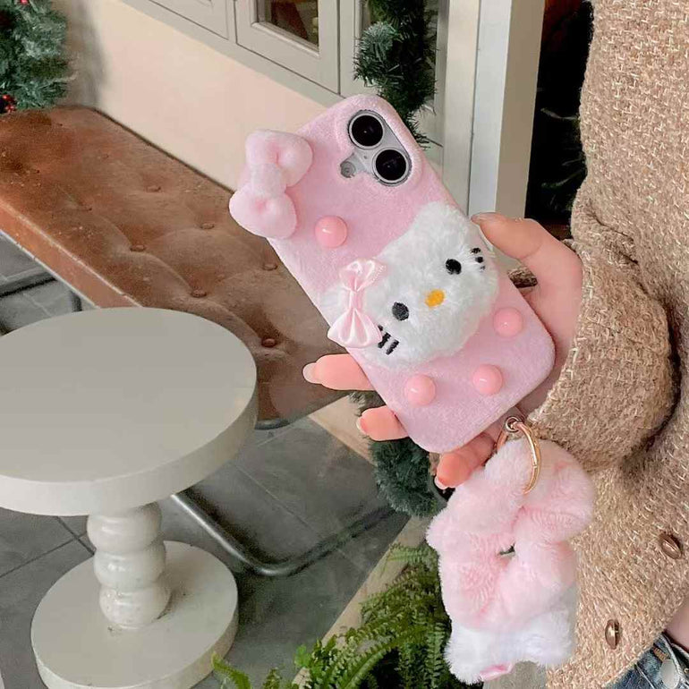 Cute Kitty Warm Plush iPhone Case With Kitty Bracelet
