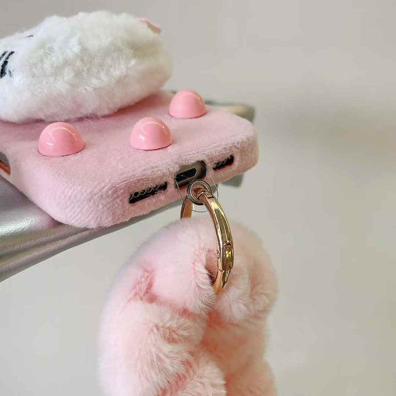 Cute Kitty Warm Plush iPhone Case With Kitty Bracelet