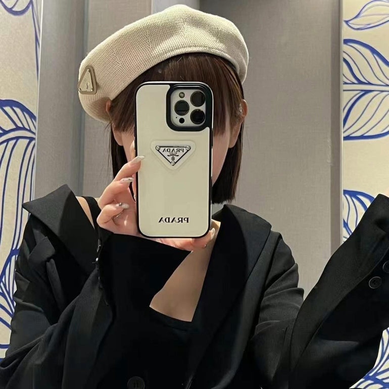 Luxury Branded Leather Case For iPhone white