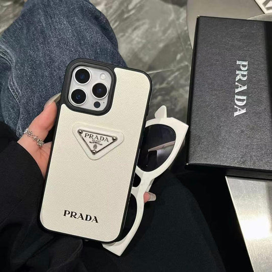 Luxury Branded Leather Case For iPhone white