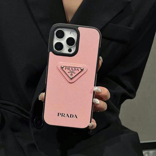 Luxury Branded Leather Case For iPhone pink