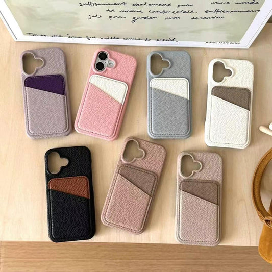 Grain Leather Card Holder Case For iPhone