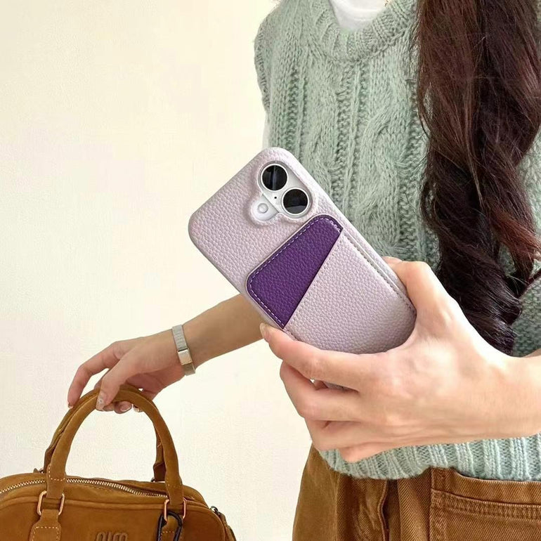 Grain Leather Card Holder Case For iPhone