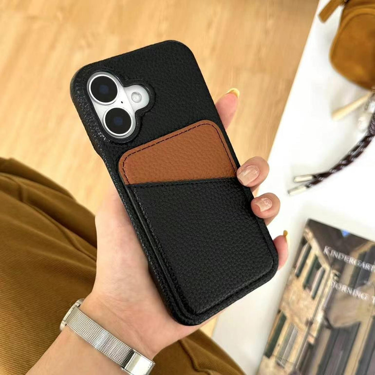 Grain Leather Card Holder Case For iPhone