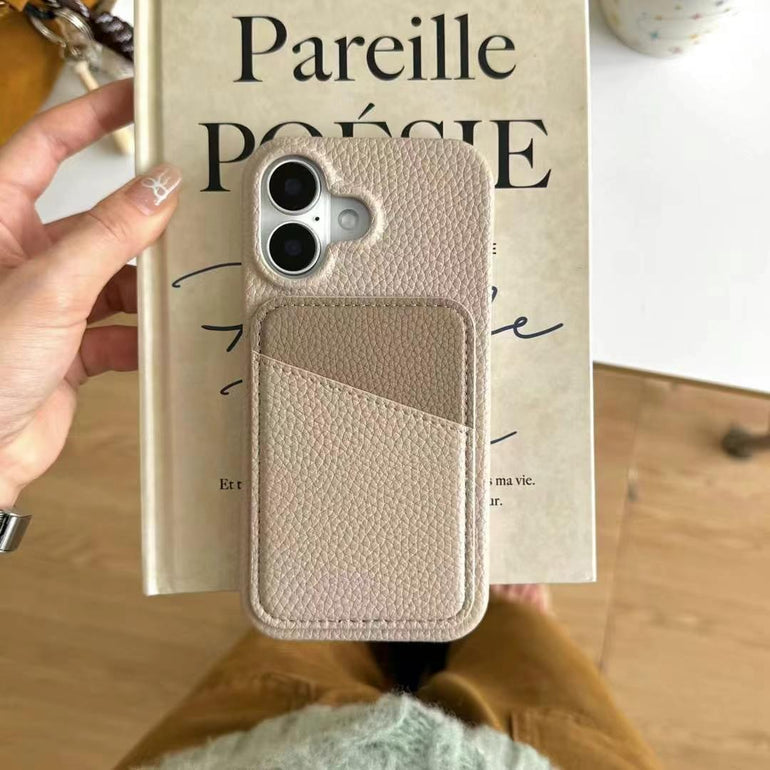Grain Leather Card Holder Case For iPhone
