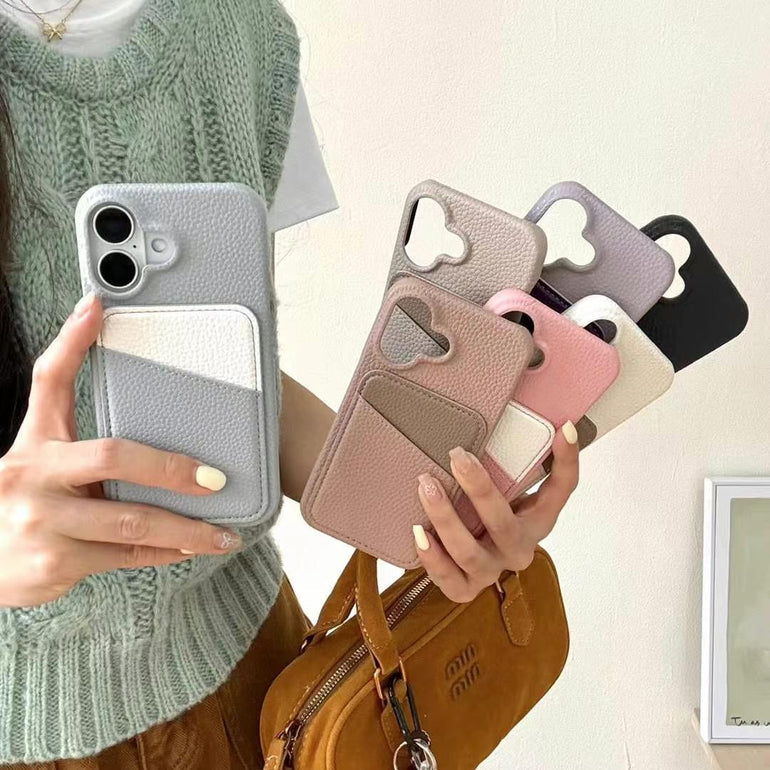 Grain Leather Card Holder Case For iPhone