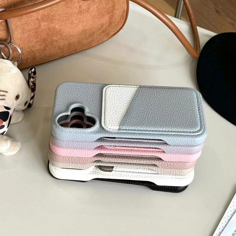 Grain Leather Card Holder Case For iPhone
