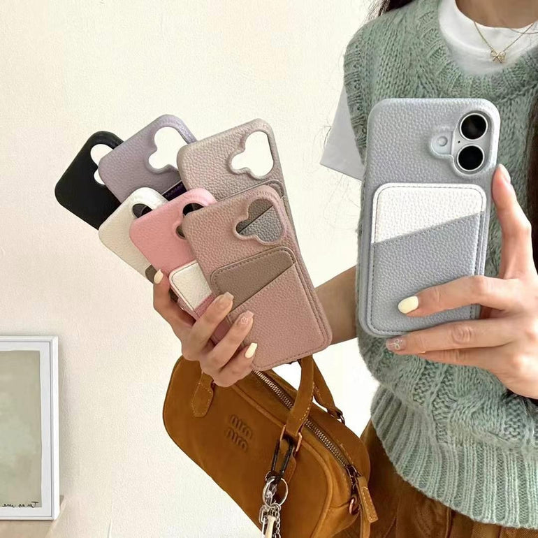 Grain Leather Card Holder Case For iPhone