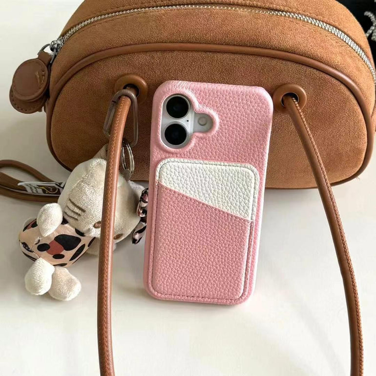 Grain Leather Card Holder Case For iPhone
