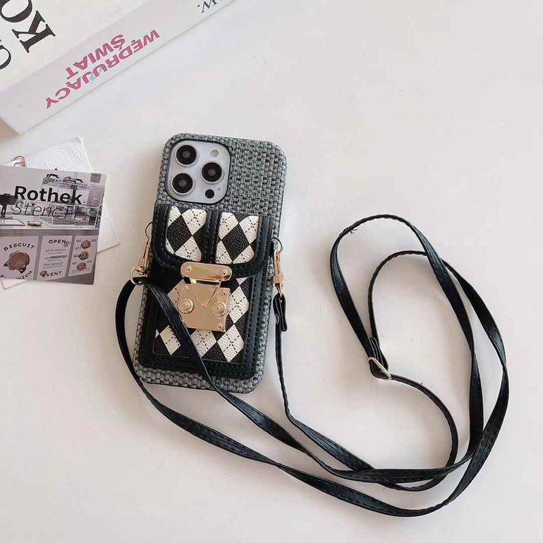 Luxury Leather Wallet Case For iPhone With Sling