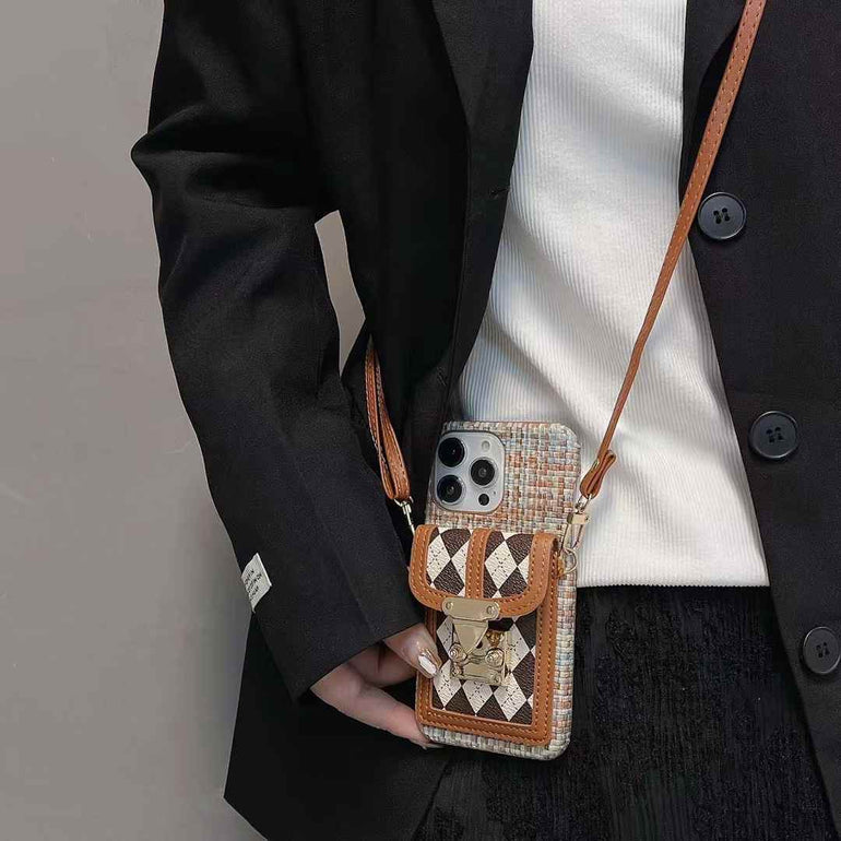 Luxury Leather Wallet Case For iPhone With Sling