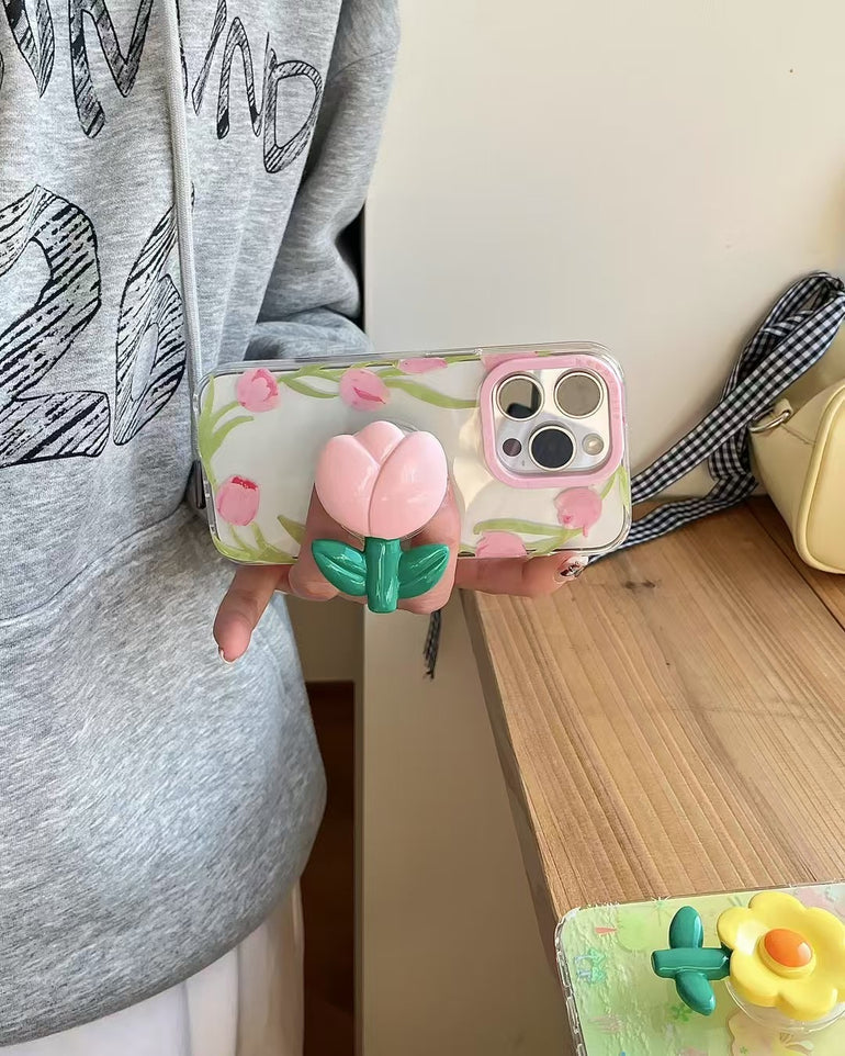 Flower Silicon Case For iPhone With Cute Flower Holder