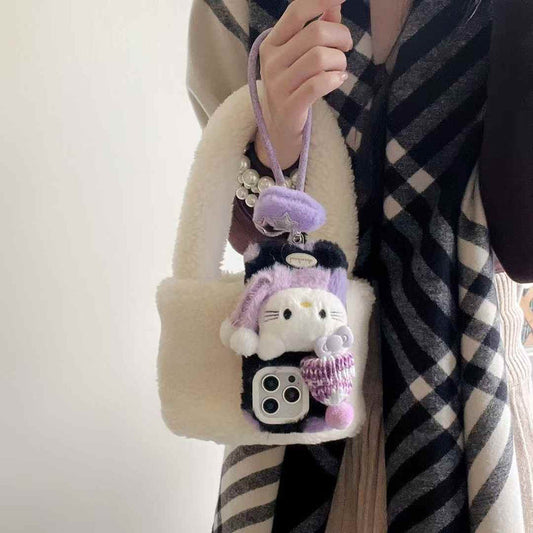 Cute Kitty With Scarf Warm Plush iPhone Case With Heart Charm