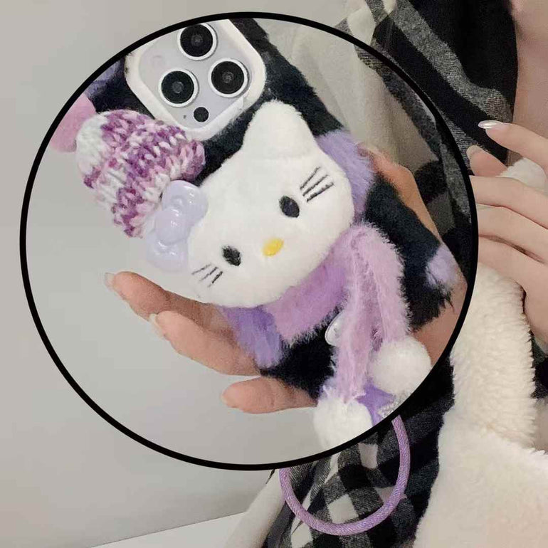 Cute Kitty With Scarf Warm Plush iPhone Case With Heart Charm