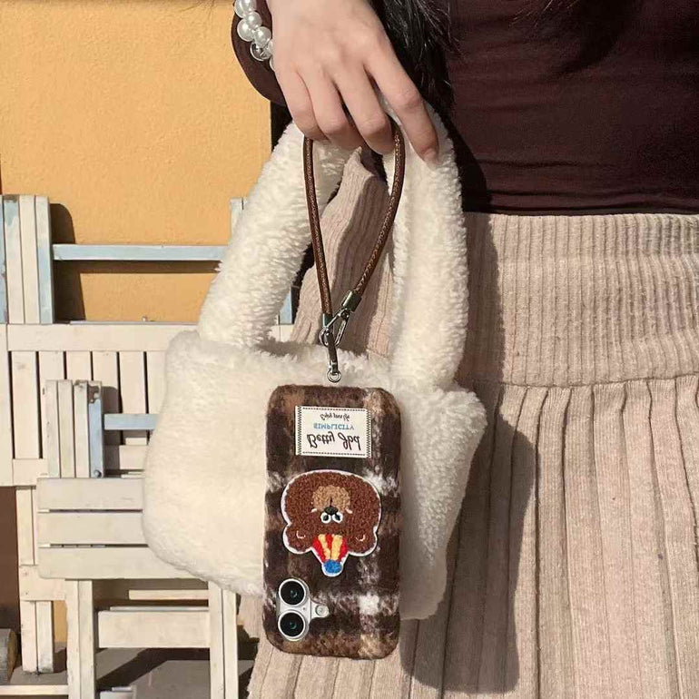 Cute Embroidery Bear Case For iPhone With Charm