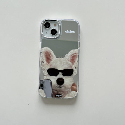 Cute Puppy Taking Selfie Mirror Case for iPhone