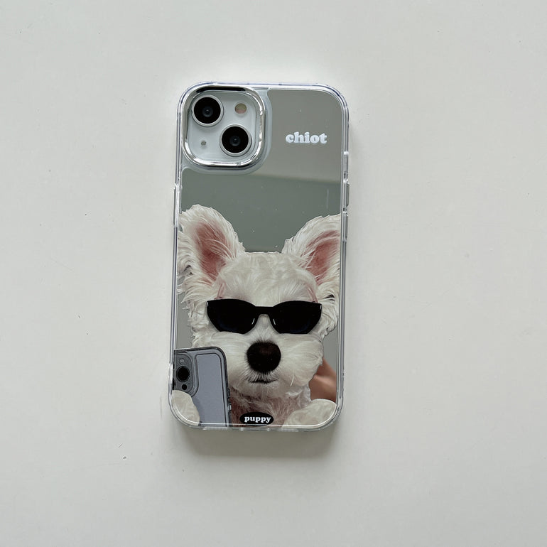 Cute Puppy Taking Selfie Mirror Case for iPhone