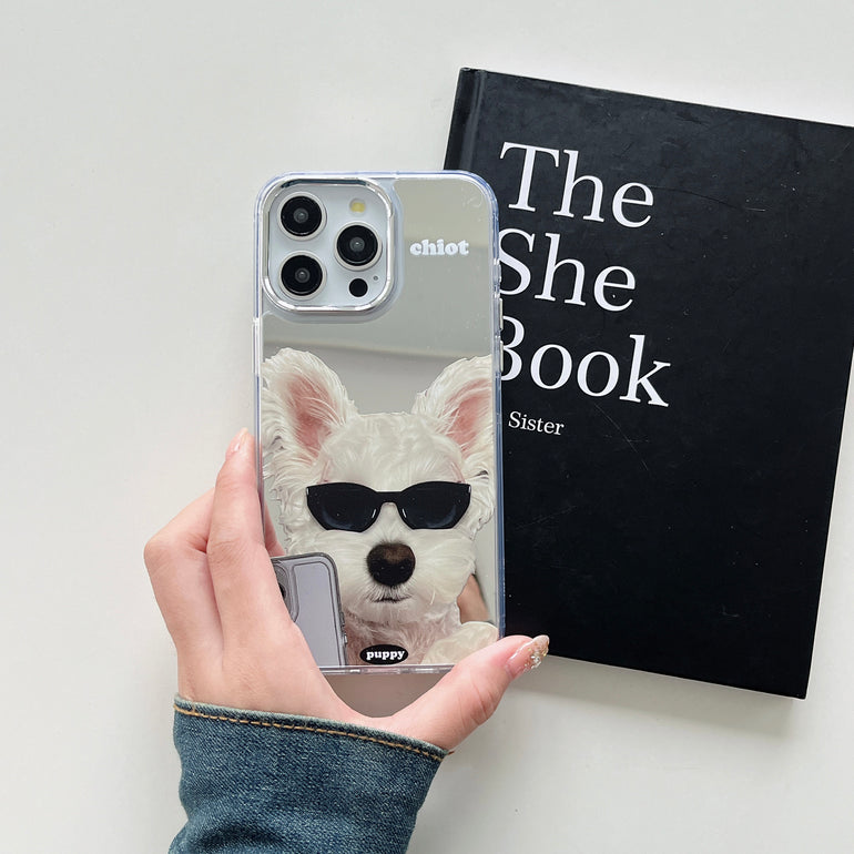 Cute Puppy Taking Selfie Mirror Case for iPhone